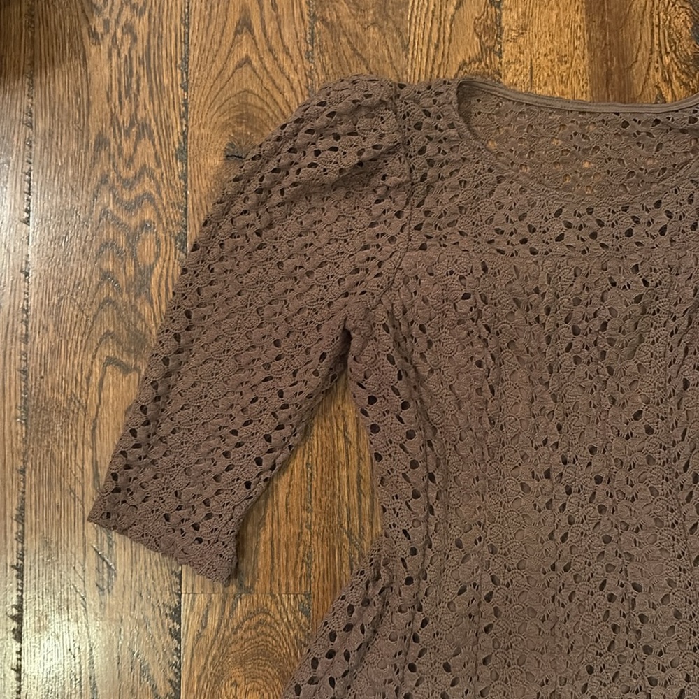 Rabbit Rabbit Rabbit Designs Crochet Overlay Brown Dress, Size S - Picture 2 of 3